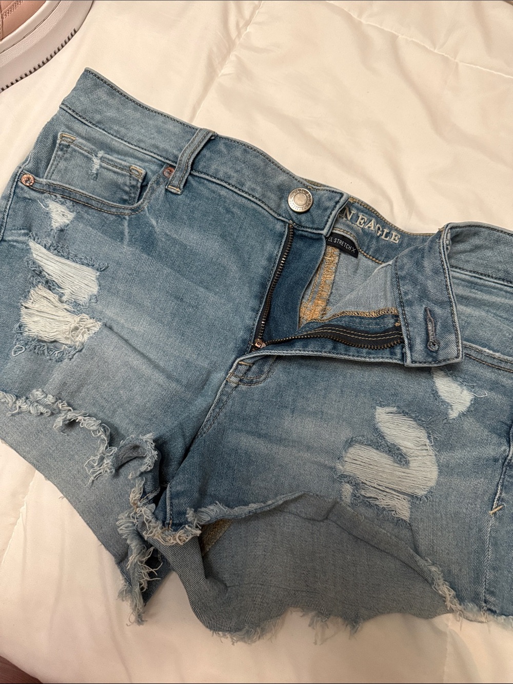 American Eagle Outfitters Light Blue Distressed Denim Cutoff Shorts